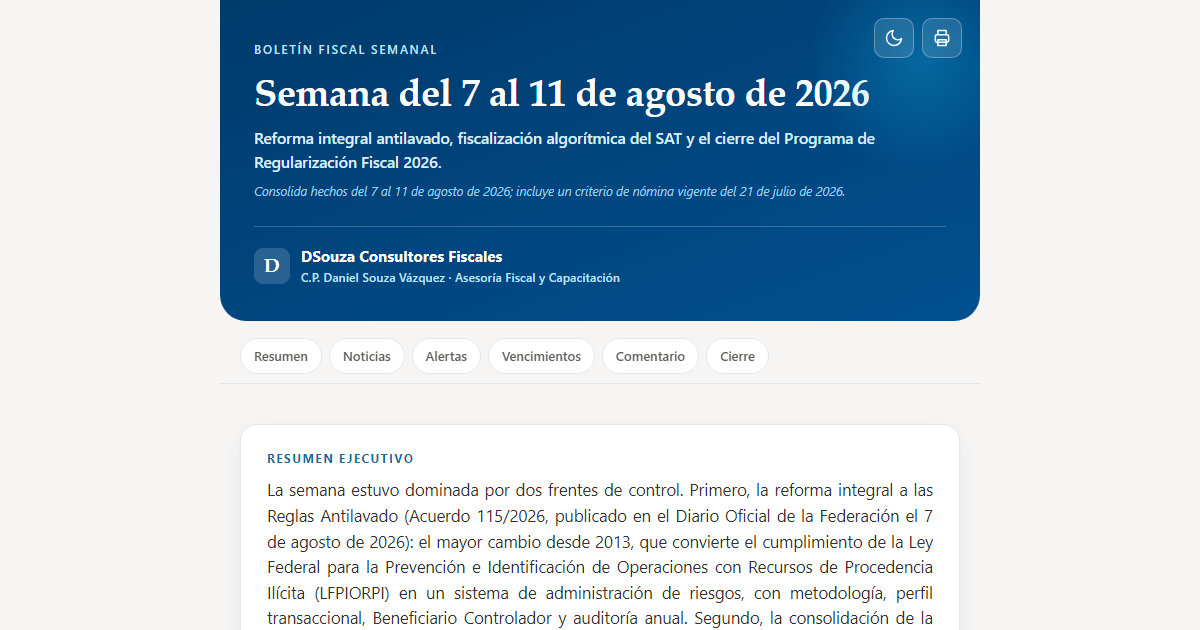 Vista previa del Boletín Fiscal 7–11 de agosto de 2026 | DSouza Consultores
